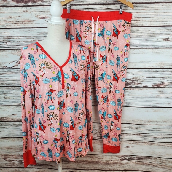 NWT Little Sleepies Womens Large DC Justice League 2-PC Pajamas Top Pants#59